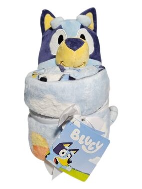 Bluey Plush Roll Blanket - Blue & Yellow Character 48x58